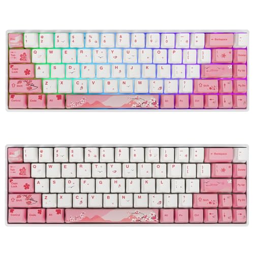 Image of GTSP 104 Japanese Keycaps, Cute Anime Key caps 87 Custom Gaming keycap Set of Dye Sublimation OEM Profile for Cherry Mx Gateron Kailh Switch, for GK61 /GK64 /RK61 /Anne 60% Mechanical Keyboard (Sakura)