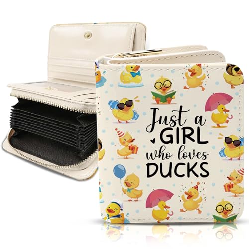 Image of Cute Duck Wallet for Women, PU Leather Accordion Wallet, Zipper Coin Purse | Women's Cute Duck Accordion Wallet, Credit Card Holder with 1 ID Window 14 Card Slots, Gift for Wife Daughter Ladies