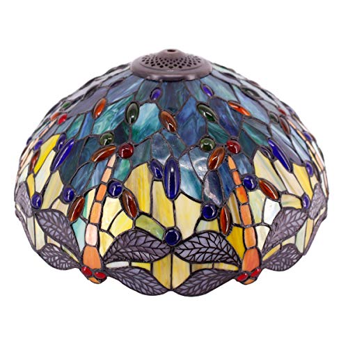 Up To 40% OFF Tiffany Lamp Shade Replacement W16H7 Inch Sea Blue Stained Glass Dragonfly Lampshade for Table Lamps Floor Lamp Ceiling Fixture( 3 Hooks )Pendant Hanging Light S128 WERFACTORY Home Office Decoration