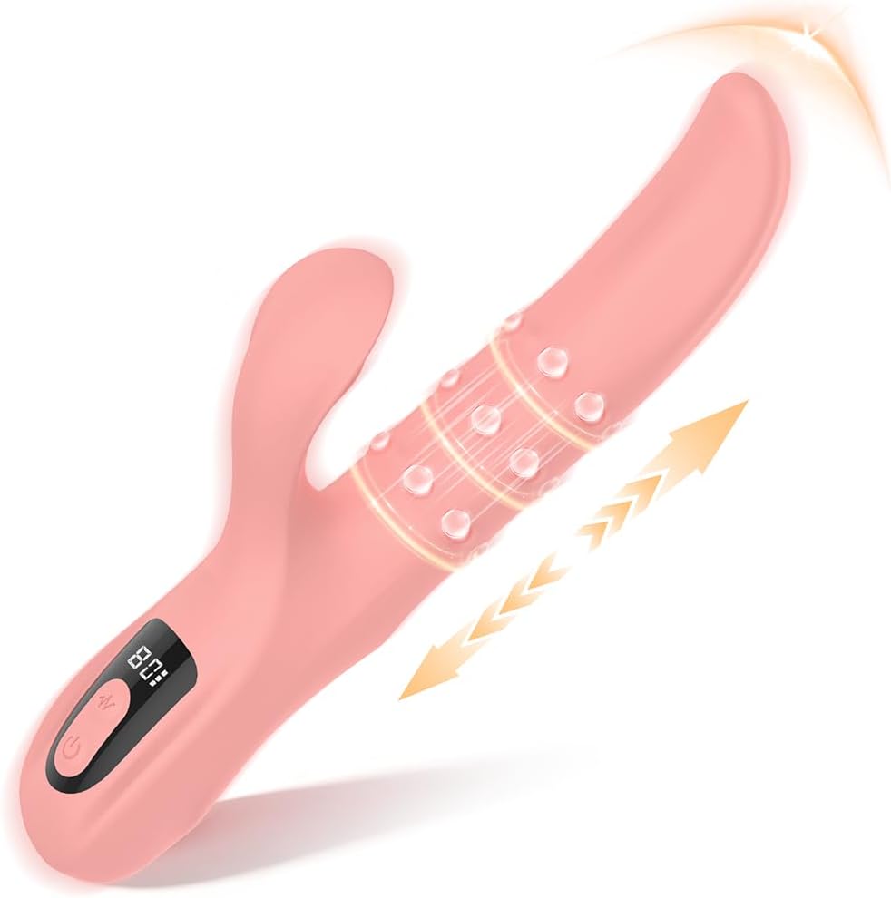 Thrusting Vibrator Dildo Sex Toys,Rolling G Spot Vibrator with Tri-Row 360°Rotating Beads 9 Thrust 9 Vibrating Tongue Licking Mode Clitoral Stimulator,Adult Toys Rabbit Vibrators for Women Men Couple
