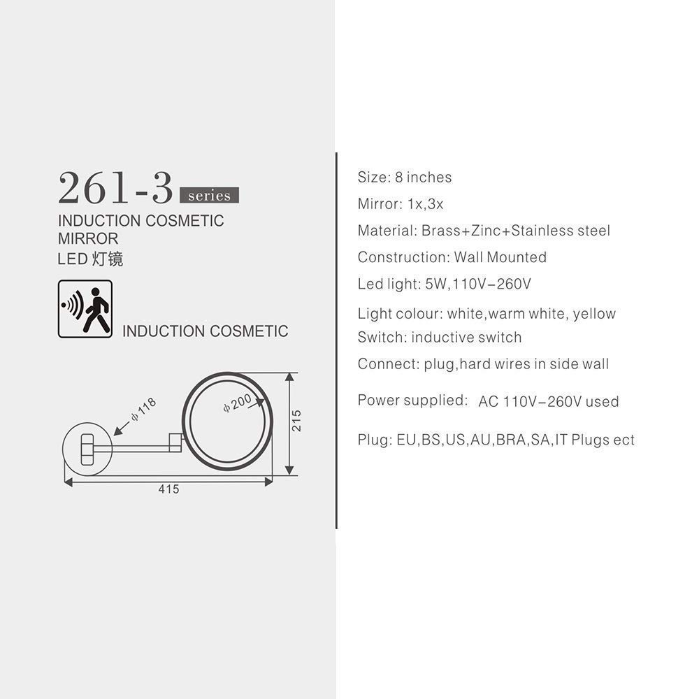 Specchi for Il Trucco A Doppia Faccia Induzione del Corpo Umano Ingrandimento Bagno Rasatura Braccio Regolabile Cosmetico(261)