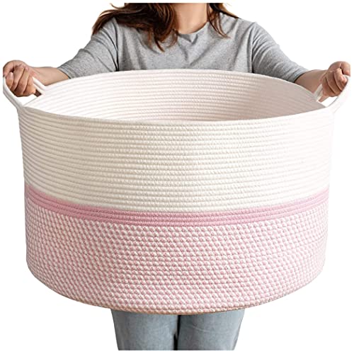 HLGQ Cesta de Cuerda de algodón Grande, 55x55x35cm Bebé Tejido Cesta de la Canasta Manta Cesta de Almacenamiento con asa, para Mantas Cesta de Almacenamiento de Animales