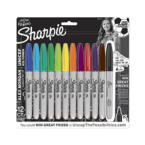 Sharpie Permanent Markers, Fine Point, Alex Morgan Special Edition, Assorted Colors, 12 Count