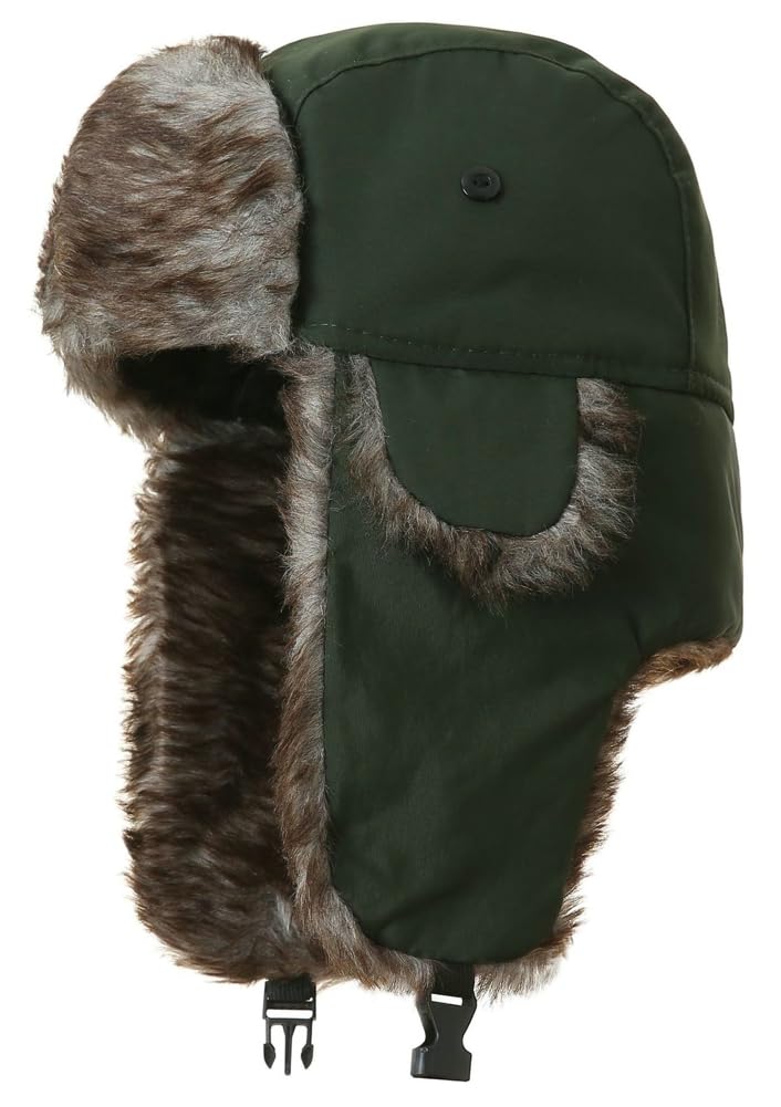 Trapper Hat Winter Hats for Men Women Ushanka Hat Hunting Ski Hat with Ear Flap Warm Russian Hats Aviator Hat Faux Fur Hat Green