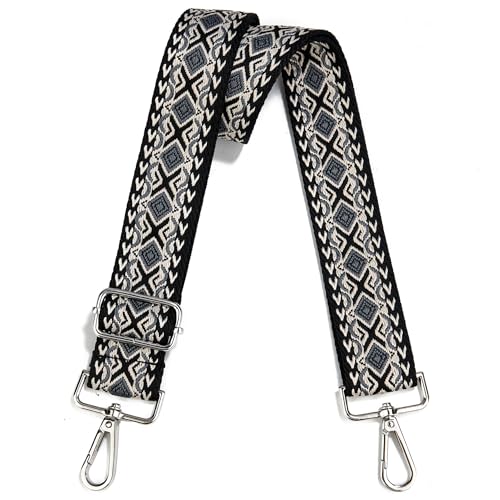 Image of Crossbody Straps for Purses Silver Hardware Purse Strap Wide Shoulder Strap Adjustable Replacement,Retro Jacquard Embroidery for Shoulder Bags, Canvas Tote Handbags