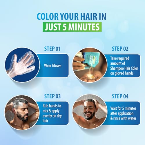 Image of Nisha Original Black 5 Minute Shampoo Hair Color, Long Lasting Permanent Hair Colour For Women & Men, Ammonia Free Hair Dye, 100% Grey Coverage (8 Pouch - 20ml each)