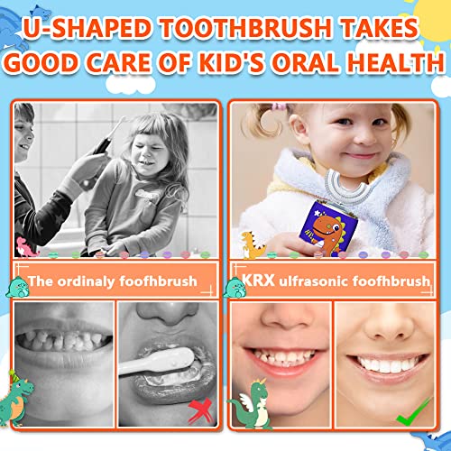 Image of KRX Kids Electric Toothbrush U-Shaped Ultrasonic Automatic Toothbrush With 2 Brush Heads Six Cleaning Modes(Orange)