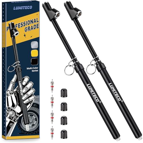 LUMITECO 2-Pack Dual Head Tire Pressure Gauge Heavy Duty Truck Air Pressure Gauge Range 10-150 PSI 1-10 Bar w/Valve Cores & Valve Caps Tire Gauges for Tire Pressure for Semi Truck RV Car (Black)