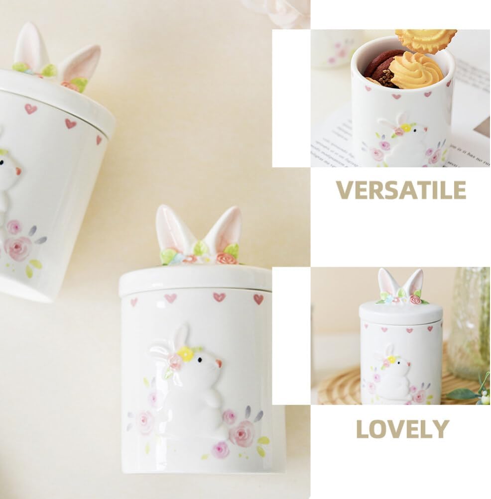 BESTOYARD Ceramic Easter Bunny Cookie Jar,Candy Dish Rabbit Bowl Serving Jewelry Snack Tray Rabbit Sculpture Food Storage Canister with Lid for Eater Party Tea Cookie Table Decoration
