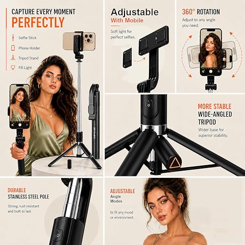 Image of CIRYCASE Selfie Stick Tripod, 170 cm Reinforced, Bluetooth, Multi-Functional, for iPhone and All Smartphones, Travel and Vlogging (Selfie Grid Tripod 170 Cm)