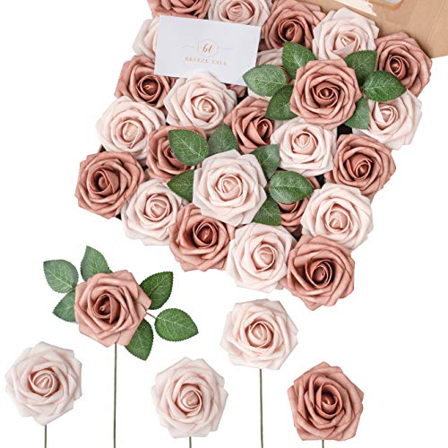 Breeze Talk Artificial Flowers Warm Taupe & Nude Roses 25Pcs Realistic Fake Roses W/Stem For Diy Wedding Bouquets Centerpieces Arrangements Party Baby Shower Home Decorations #TOP5