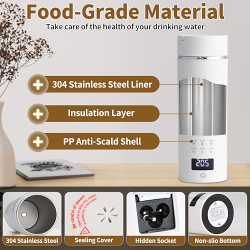 Image of Compact Portable Electric Kettle, LCD Display with 6 Temperature Settings, 304 Stainless Steel, 450ml /15.2oz, Auto Shut-Off and Boil-Dry Protection, Travel Electric Kettle Teapot, White