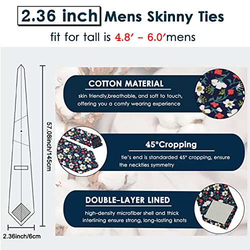 Image of Mantieqingway Floral Ties for Men Skinny Cotton Tie Flower Necktie
