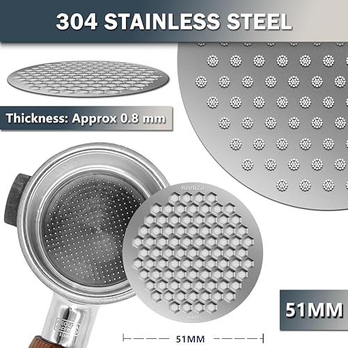 NEOUZA V4 Espresso-Pucksieb, 0,8 mm dick, Wabengeflecht, doppellagig, schwarze Schutzbeschichtung für Kaffeesiebträgerkorb (2, Silber… – Ansicht 2