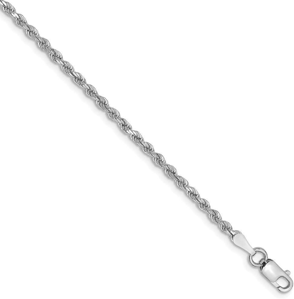Solid 14k White Gold 2mm Diamond-Cut Rope Chain Necklace - with Secure Lobster Lock Clasp