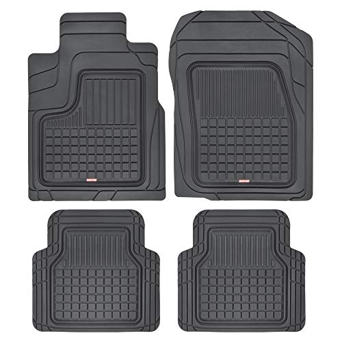 BDK Performance Plus 4-Piece Front & Rear Rubber Car Floor Mats for Cars SUVs Trucks Vans, All-Weather Front Rear Heavy Duty Semi Custom Fit Trimmable Trim-to-Fit Deep Dish Protection Non-Slip