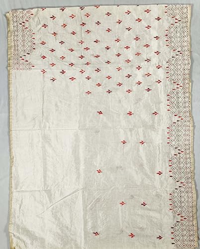 Image of SHRISTI CLOTHINGS Women's Hand Embroidered Cotton Silk Kantha Stitch Saree with Blouse Piece (SB430324 TWD73)