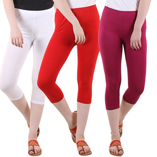 Image of DIAZ Women's Super Combed Cotton Elastane Stretch Slim Fit Printed Capri -Pack of 3