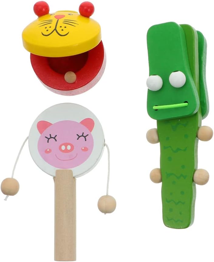 Balacoo 3pcs Wooden Castanets Toys Musical Castanets Instrument Wooden Percussion Instruments Castanet Musical Instruments Rhythm Toys for Kids