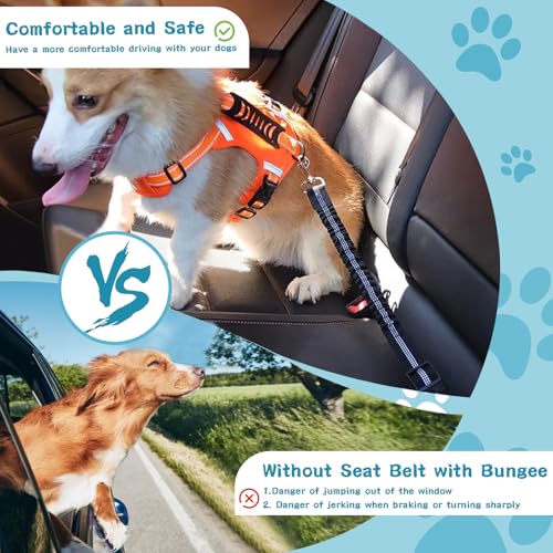 Mauepersu Hunde Sicherheitsgurt 2 Stück, Anschnallgurt Hund Auto mit reflektierendem elastischem Nylon-Bungee, Hunde sicherheitsgurt für alle Hunderassen und Auto Sitze Trunk