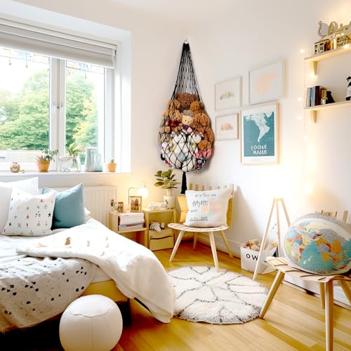 Image of Novel Amdermi Stuffed Animal Hammock Corner Hanging Net for Stuff Aniaml Storage Macrame Toy Display Plush Toy Holder-Perfect for The Tiny Space Walls (Black, XXL)