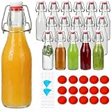 16 Pack 8oz Glass Swing Top Bottles with Airtight Lids - Grolsch Style Flip Top Caps & Rubber Seals for Home Brewing Beer, Kombucha, Kefir, Iced Tea, Juice, Oil & Vinegar Storage