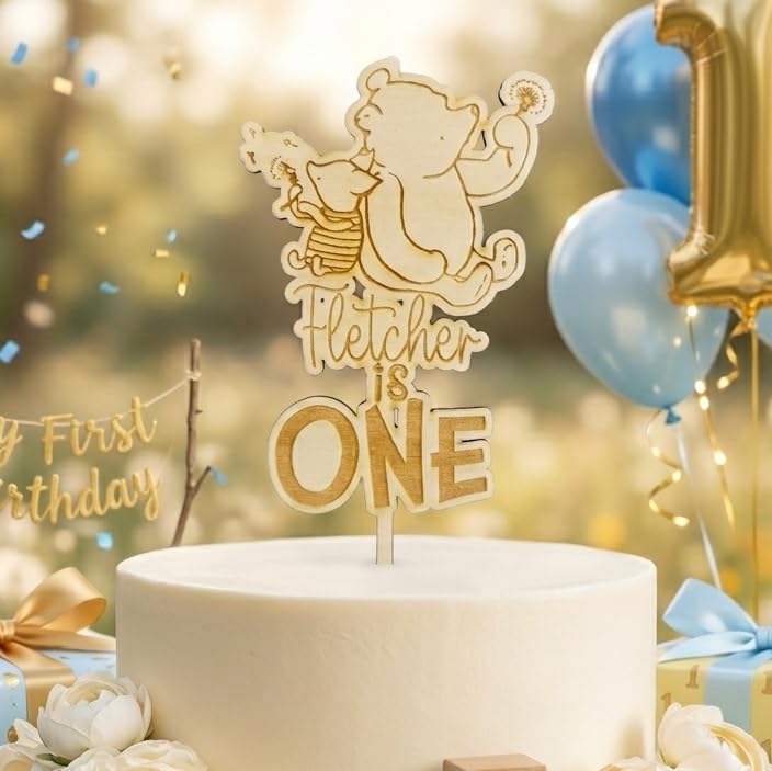 Personalised Winnie the Pooh & Piglet Cake Topper, Birthday Name & Age
