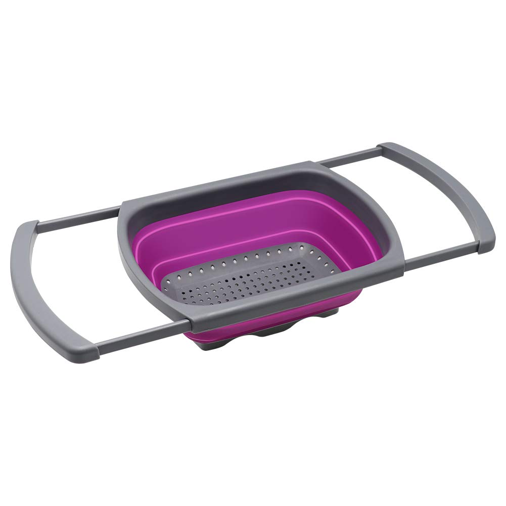 Colador plegable Qimh, colador de cocina, colador de verduras, coladores de frutas, coladores con asas extensibles, colador plegable apto para lavavajillas para cocina, 6 cuartos de galón, sin BPA