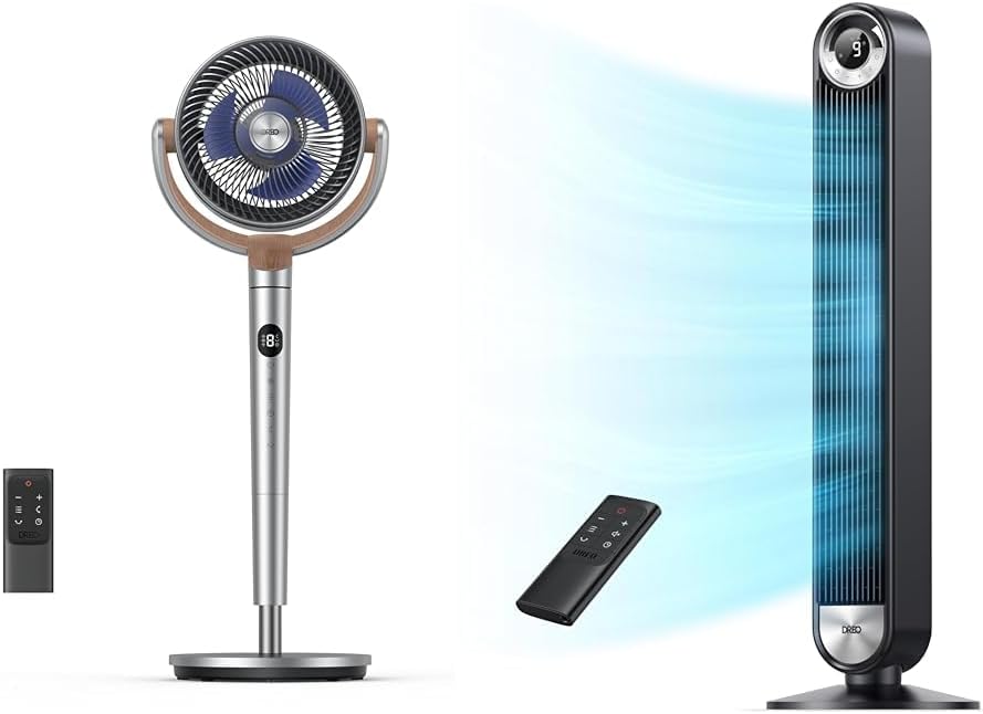 Dreo Standing Fan with Remote, Tower Fan for Bedroom, Oscillating Fans for Indoors with Timer, Modes, Speeds, Adjustable Height