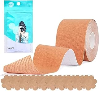 shyam enterprise Boob Tape Kit Instant Boob Tape with 10 Nipple Pasties with 36 Strips Double Sided Tape for Clothes Self-Adhesive Breast Lift Tape for Women Beige-picture-18