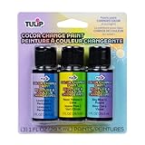 Tulip Color Change Fabric Paint Pack, Sunlight Activated, Works Best on Light Fabrics, Fashion Art Activity, Makes Your Designs Change Color from Indoors to Outdoors, 3 paint bottles