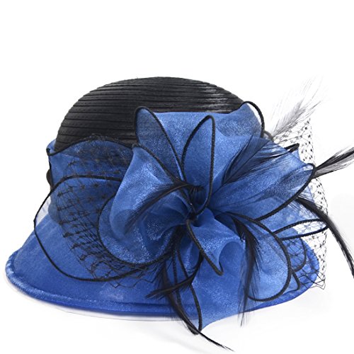 HISSHE Sweet Cute Cloche Oaks Church Dress Bowler Derby Wedding Hat Party S606-A, Blue, Medium