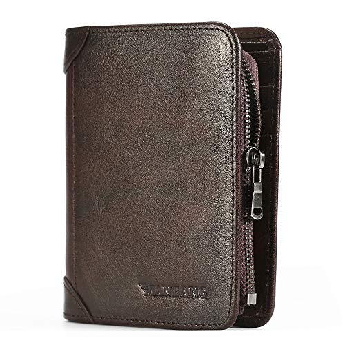 Mens Wallet Zipper Genuine Leather RFID Card Holders Cowhide Zip Coin Pocket Bifold wallets for men