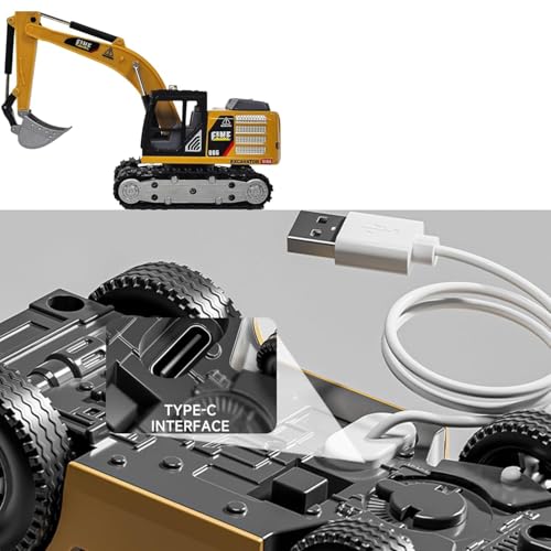 Image of EXOMOON 3-in-1 RC Excavator Toy | Construction Truck with Alloy Bucket, Rock Breaker & Grapple | 680 Rotatable 2.4GHz Sandbox Vehicle | Lights & Sounds | Gift for Boys & Kids Ages 4-7 8-12
