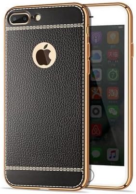 Luxury PU Leather Litchi Grain Bling Plating Frame Phone Cases For iphone 7 & 7 Plus Ultra Thin Soft TPU Back Capa (i7 Black)