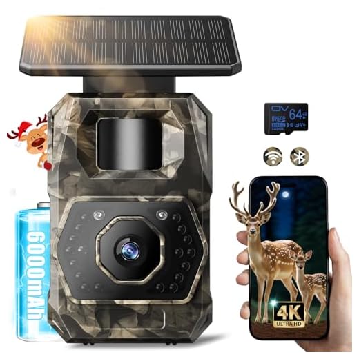 MAXDONE Wildkamera mit Handyübertragung App - Wildtierkamera 4K 64MP WLAN Solar Wildkamera mit 6000mAh Akku & Bewegungsmelder Nachtsicht, 0,1s Auslösezeit, Inklusive 64GB SD Karte, IP66 Wasserdicht
