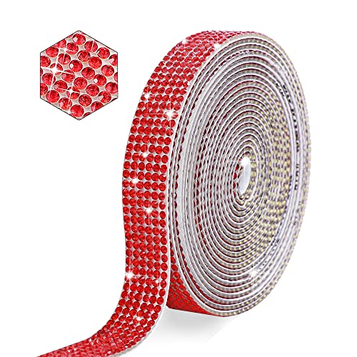 MLGDA Self Adhesive Red Crystal Rhinestone Strips Diamond Ribbon Bling Gemstone Sticker Rhinestones Roll for DIY Arts Crafts,Wedding Party,Car Phone Decoration (Red)