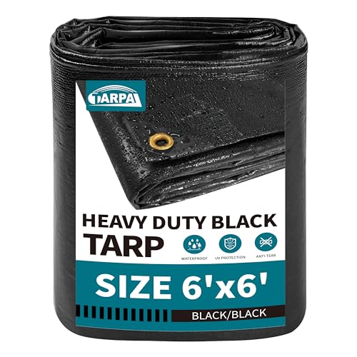 TARPAL tarp Waterproof 6x6 Feet Black Heavy Duty tarps 14mil polyethylene tarps Multifunctional TarpaulinSnow or UV Protection Suitable for Outdoor Furniture awnings Roofs Tents tarp Cover
