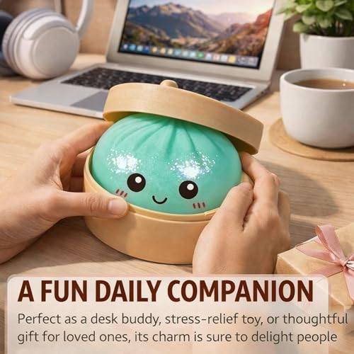 Image of Dumpling Squishy, Glitter Dumpling Squishy, Squishiest Dumplings with Steamer Box, Stress & Anxiety Relief Toys for Kids & Adults Non-Edible (Glitter White)