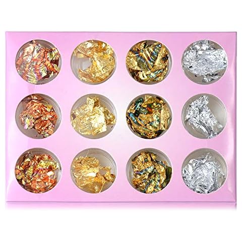 YesLady Gold Silver Nail Art Foil Aluminum Sticker 3d Glitter Flake Decoration 12 Pots Cover