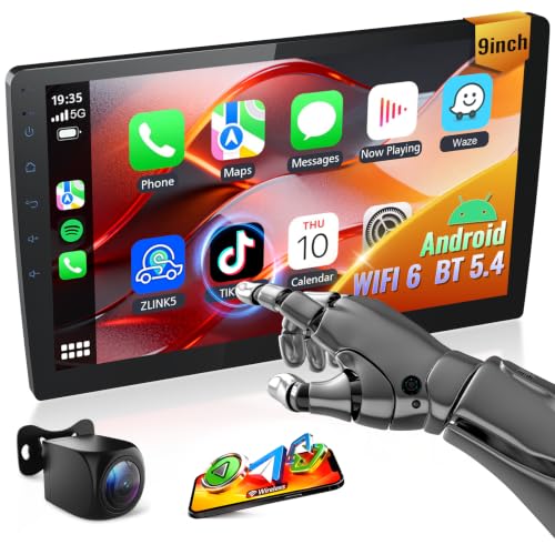 Haudio 9 Inch Double Din Car Stereo with Wireless Apple CarPlay & Android Auto Android 13 Car Radio 4+64GB IPS Touchscreen GPS Navigation Bluetooth WiFi FM/AM/RDS Backup Camera SWC