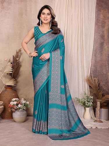 Image of Amazon Brand - Tavasya Womens Blocked Printed Daily Wear Chiffon Georgette Saree With Blouse With Blouse