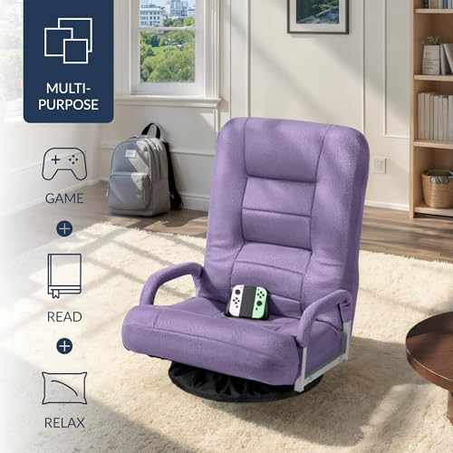 Image of Best Choice Products Swivel Gaming Chair 360 Degree Multipurpose Floor Chair Rocker for TV, Reading, Playing Video Games w /Lumbar Support, Armrest Handles, Adjustable Foldable Backrest - Light Purple