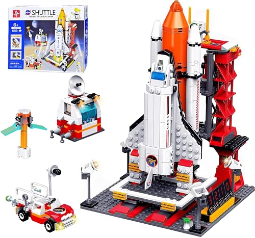 Image of Elecart Space Shuttle Building Blocks Set - 682 Pcs 3-in-1 STEM Toy Kit for Kids Age 6-12 | Mars Rocket, Launch Control Tower & Transporter | Educational Construction Bricks (Shuttle)