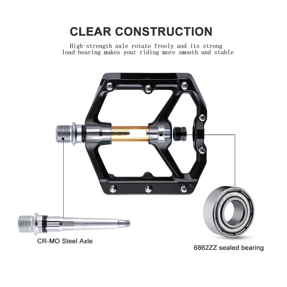 Pedales Mtb Pedales reflectantes MTB Pedal de bicicleta ultraligero de aluminio Rodamiento sellado Plataforma plana Antideslizante for todo tipo de terrenos Pedales Bicicleta MontañA(Black titanium)
