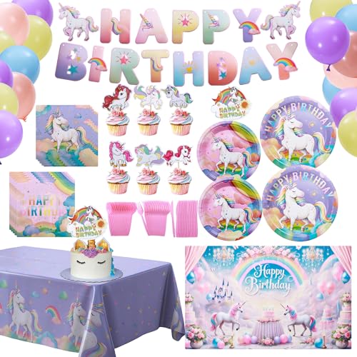 Unicorn Birthday Party Supplies for Girls, 184 PCS All-in-One Party