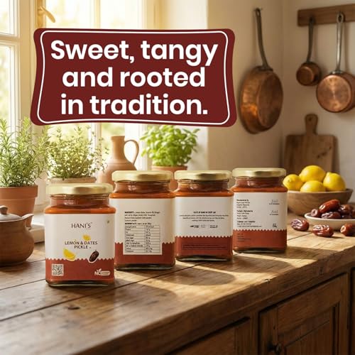 Image of HANI'S Lemon & Dates Pickle | Sweet & Tangy Homemade Style Achar | Authentic Indian Pickle | No Preservatives | Fresh Lemons & Dates | 250g Glass Jar