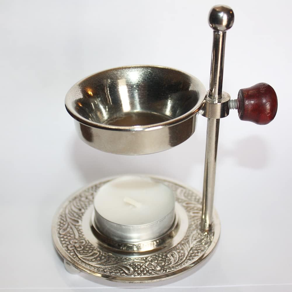 Adjustable Incense Burner - Charcoal Free - Nickel Finish with Cup and Wood Handle