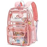 Maod Clear Backpack Heavy Duty Stadium Approved PVC Transparent Large School Book Bag (Pink)