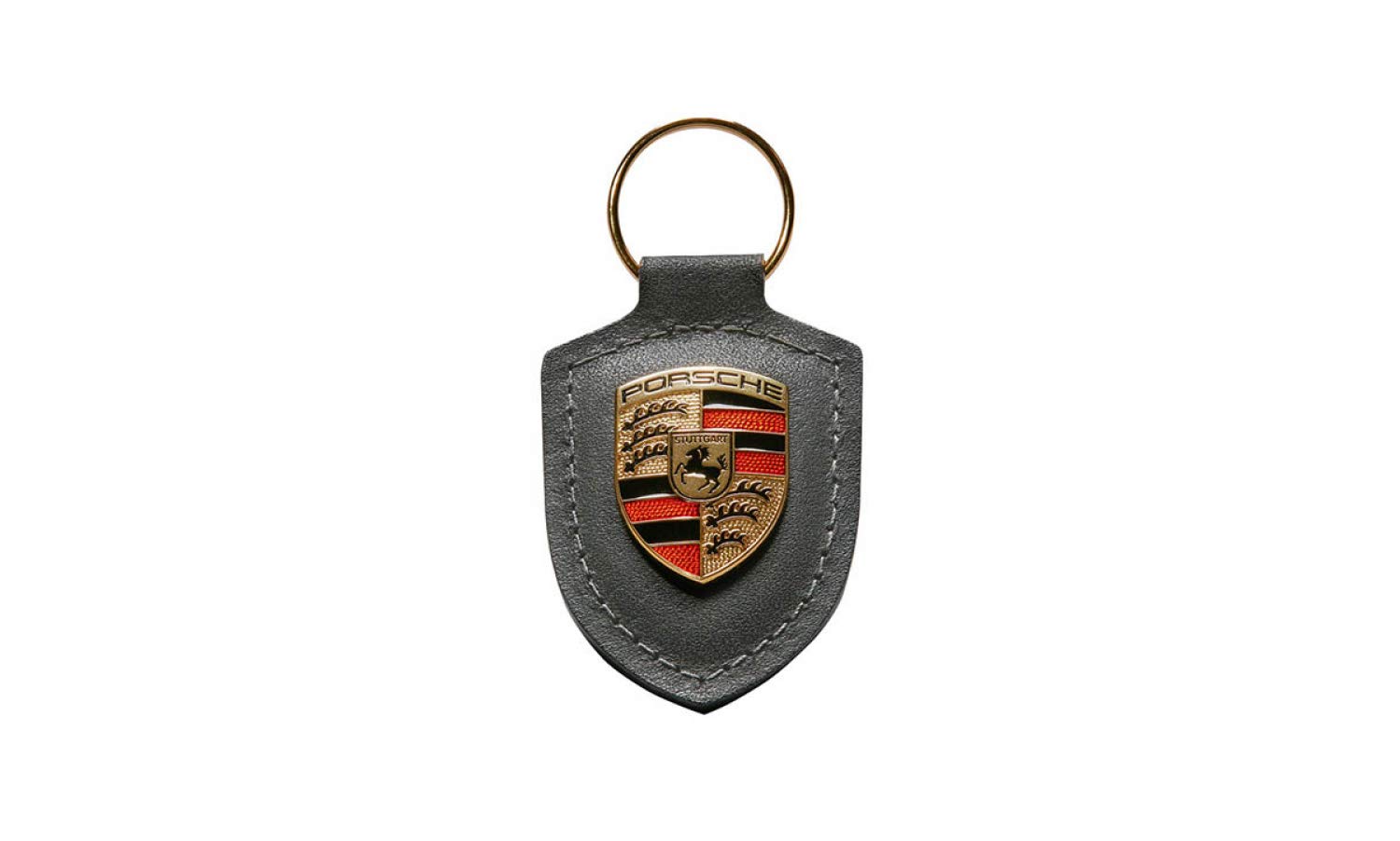 Porsche Gray Crest Key Ring Leather Grey 911 Boxster Cayman Cayenne 718